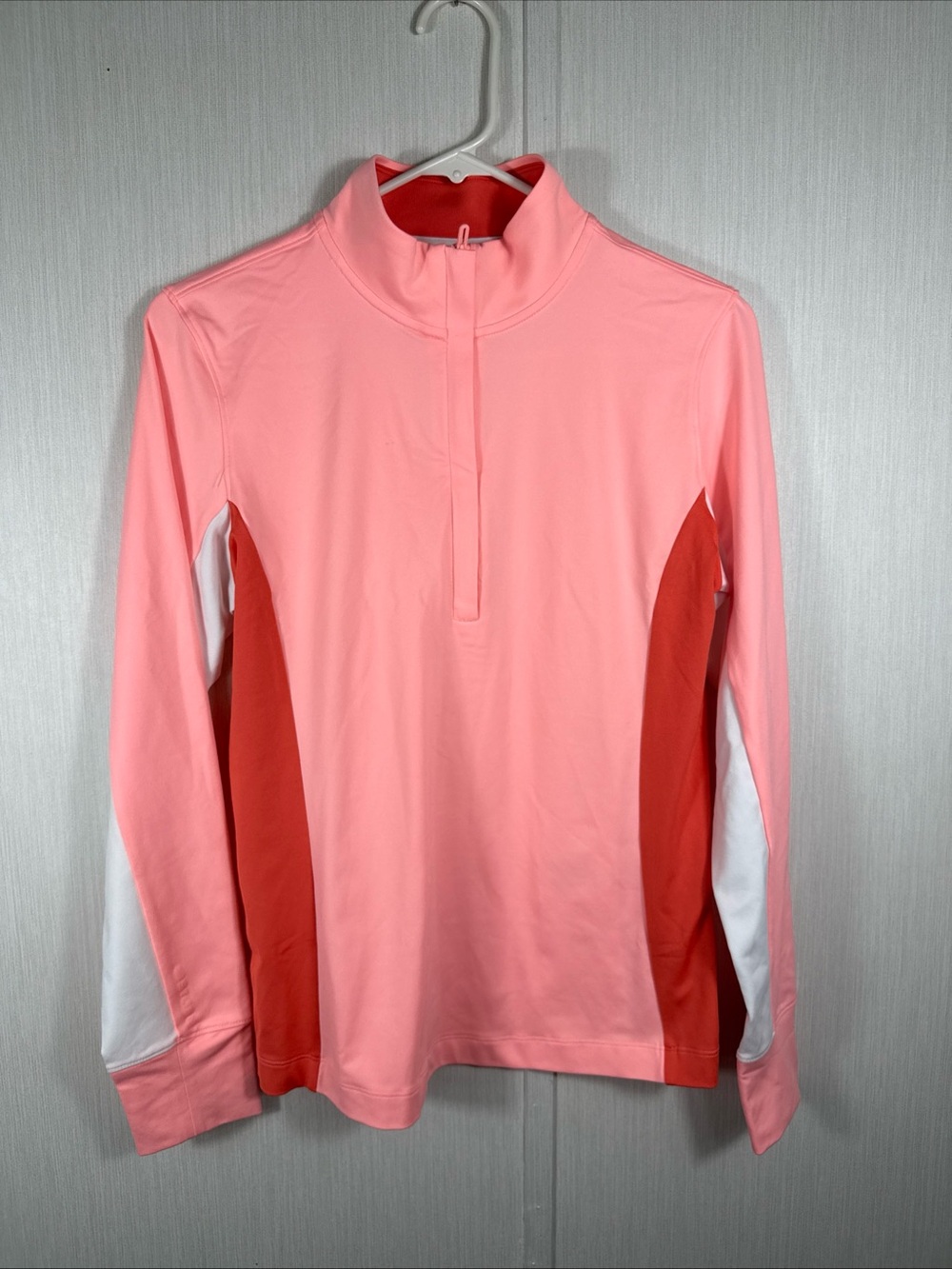 Under Armour Storm Fitted S 1/4 Zip Pullover Womens Pink Orange White Athletic